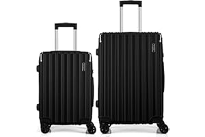 FLIEE Suitcase Set |4 Silent Dual Spinner Wheels |Lightweight Hard Shell Suitcases | TSA 3 Digit Combination Lock | Aluminium Telescopic Handle (Black, Cabin 20" + Medium 24")