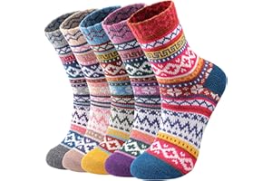 Fullogo 5 Pairs Wool Socks for Women - Warm Womens Wool Socks, Vintage Women's Winter Sock, Super Soft Cozy Sock Gifts for Women
