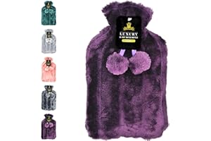 NOBLE & BRITE Hot Water Bottle with Cover Fluffy Super Soft Faux Fur Large 2 Litre (Purple)