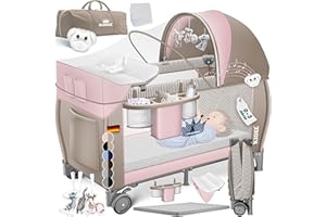 KIDIZ® Cuna de bebé 3 en 1 Cama de Viaje, Combi Set, Cama de bebé con Cambiador, mosquitero Corral de Juego, Rosa/Beige