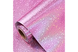 RUSPEPA Rollo De Papel De Regalo Con Purpurina Holográfica Para Niñas, Mini Rollo, Rosa Pastel Con Estrellas Brillantes, Papel De Regalo Para Cumpleaños, Bodas, Día De La Madre, 43,2 Cm X 5 M