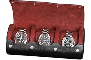 ROTHWELL Étui de Voyage en Rouleau de Montres pour 3 Montres, Ecrins Pour Montres | Protection Portable Robuste, Convient à Toutes Les Montres-Bracelets (Noir/Rouge)