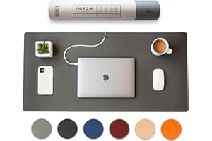 NORDIK BY DESIGN Nordik - Alfombrilla de escritorio de piel sintética (gris Alaska, 89 x 43 cm), alfombrilla de ratón extendida de para accesorios de oficina en casa, protector de escritorio de cuero