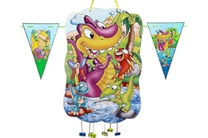 CHEERSET Pignata compleanno per bambini perfetta da riempire con giocattoli e giocattoli decorazione ghirlanda bandiere 2 m (Dinosauri)