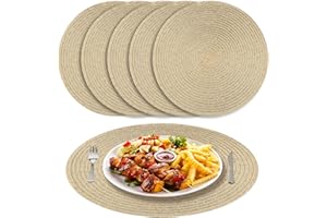 NAKIHOUSE Tischsets Abwaschbar Rund Geflochten Tischset 6er Set, 38cm Rund Platzsets Abwischbar, rutschfest, Hitzebeständig Schmutzabweisend Gold Platzdeckchen für Hochzeit, Restaurant, Küche