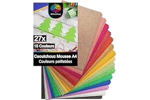 OfficeTree 27 Feuille Mousse Pailletée A4-15 Couleurs Mousse EVA 2mm - Caoutchouc Mousse Scintillant - Feuille Mousse Loisir Creatif pour le Bricolage - Papier Mousse Pailleté - Feuille de Mousse