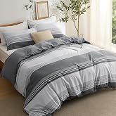 Bedsure Duvet Cover for 150 cm Bed &ndash; Grey Stripes, Duvet Cover 230 x 220 cm | Bedding Set with 2 Pillow 50 x 75 cm, Oeko-Tex