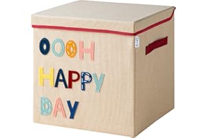 Lifeney Scatola portaoggetti coperchio e Happy Day I scatola portagiochi con motivo adatto a ripiani cubici I scatola organizzatrice per la cameretta dei bambini I cesto portaoggetti per bambini