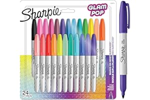 Sharpie Glam Pop Permanent Markers | Fine Point for Bold Details | Assorted Vibrant Colours | 24 Marker Pens