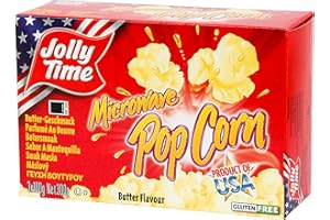 Jolly Time Microwave Popcorn Butter | Micro-ondes au goût du beurre | Popcorn classique américain pour le micro-ondes | Bouton de beurre de pop-corn pour micro-ondes | 300 g (3 x 100 g)