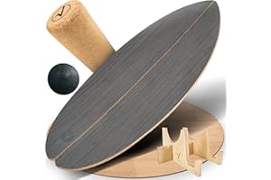 valuents Balance Board aus Holz in – mit abgerundeten Ecken – inkl. Rolle für Neuromuscular Response Training +Plus: Halterung & Ball