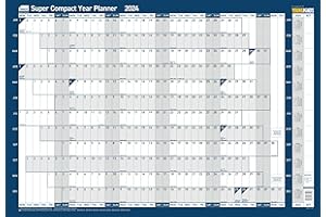 Sasco 2024 Super Compact Yearly Wall Planner, Paper Mini Whiteboard Poster Style Dry Erase Calendar, Small Wall Planner with Dry Erase Pen & Stickers, Wall Chart & Office Notice Board, Blue, 400x285mm