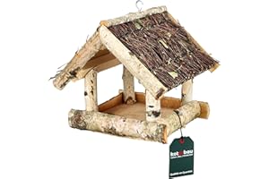 KOTARBAU® Mangiatoia per Uccelli Da Esterno - Legno Di Betulla - 25,5x25,5x23,5 cm - Marrone - Casetta per Uccelli - Selvatici - Design Naturale - Mangiatoia In Legno - Giardino e Balcone