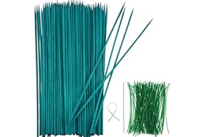 BOAO Paletto per Piante in Legno Verde Supporto per Piante Floreali Bastoncini di Legno da Giardino Paletti per Piante di Bambù Plettri 100 Lacci Metallici Verdi Lunghi 15 cm (40 Cm, 50 Pezzi)
