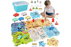 Charmofun 6 Styles Circuit Voiture Enfant, Jeux Éducatif pour Enfants 3 4 5 6 7 Ans, DIY Puzzle Piste de Course avec 6 Voitures Jouets, Cadeau pour Garçon Fille 3+ Ans