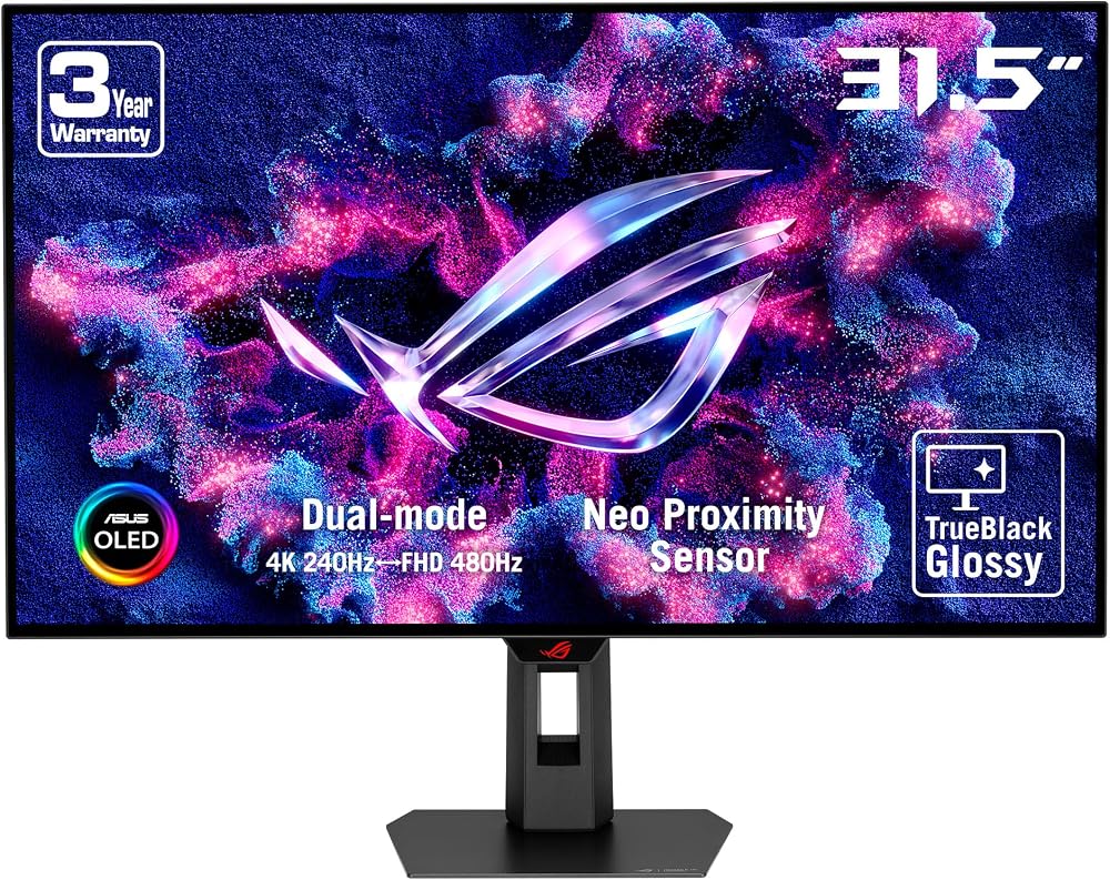 ASUS ROG Strix XG32UCWMG 32 İnç 4K 240Hz Glossy OLED Gaming Monitör | Dual Mode FHD 480Hz, TrueBlack Glossy, Neo Yakınlık Sensörü, 0.03ms, G-SYNC Compatible, PS5 ve Xbox için
