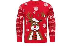 Marvmys Maglione Natalizio Uomo Divertente Maglia di Natale Fiocco Neve Alce Lavorato a Sweater Girocollo Men a Maniche Lunghe Pullover Festa Natalizie