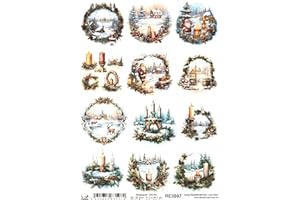 Josys Bastelmärchen Reispapier A4 Strohseide Decoupage Weihnachten Kranz Winterlandschaft RE3597