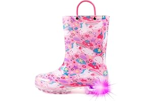 Hugrain Adorabili stivali di gomma luminosi per bambini, con manici facili da applicare