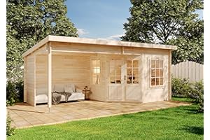Alpholz Gartenhaus Carl-28 aus Massiv Holz, Gerätehaus mit 28 mm Wandstärke, Garten Holzhaus inklusive Montagematerial, Geräteschuppen 598 x 300 cm, Pultdach
