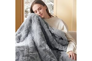Bedsure Sherpa Fleece Throw Blanket - Super Soft, Cozy & Warm Jacquard Sofa Throw, Ideal for Bed & Couch, Single, Grey, 130x150cm
