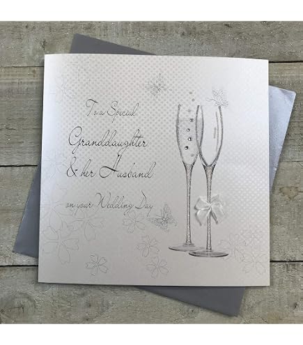 White Cotton Cards Handgefertigte Hochzeitskarte – Für Enkelin & Ehemann, 16 X 16 Cm, Mit Strass, Inkl. Umschlag