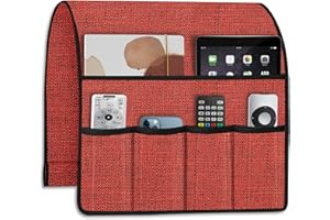 Joywell Red Armchair Caddy Remote Control Holder Organizer for Recliners, Sofa Remote Holder Armrest Organizer for Tablet Books Pen, Linen Armchair Caddy Recliner Accessories 19'' x 35''