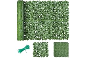 HOBUBU Artificial Ivy Fence Screening 5m x 1m (196x39in), Green Fencing Hedge Roll Wall Privacy with 50 Green Nylon Ties, Ivy Leaves Fence UV Fade Protected for Outdoor Garden Decor, Party, Wedding