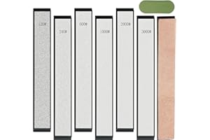 CWOVRS Kit de Pierres à Aiguiser Diamantées, 6 Pierres à Aiguiser Diamantées avec Base - 120#, 240#, 600#, 1000#, 2000#, 3000#, 1 Cuir à Affûter, 1 Pâte à Polir pour Affûteuses de Couteaux Outil