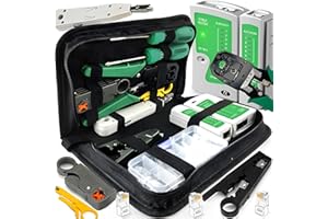 Retoo Profesjonalny zestaw narzędzi sieciowych 9 w 1, w etui, tester kabli LAN, do RJ45, RJ1, zestaw testerów kabli, tester kabli krosowych, narzędzia naprawcze do instalacji kabli sieciowych