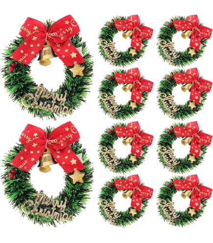 20 Pièces Guirlandes De Noël Miniatures – Couronnes Vertes 3,5 Cm – Décorations Pour Sapin, Fenêtre, Porte – PVC Et Fil De Fer