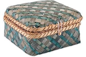 Decorasian Caja trenzada de bambú, baúl decorativo con tapa, color azul y verde, tamaño M
