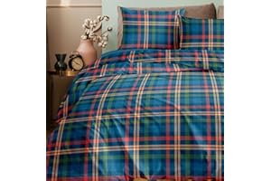 Ruggeri - Completo Letto Matrimoniale - 100% Morbida Flanella di Alta Qualità | 2 Federe + 1 Lenzuolo con Angoli + 1 Lenzuolo Sopra | Lenzuola Calde Invernali in microfibra - Everyday (Quadri Blu)