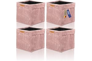 Lycce Kallax Boxen Cordstoff 4er Set | faltbare Aufbewahrungsboxen 33 x 33 x H31 cm mit abnehmbarem Cordbezug waschbar | Ordnungsboxen passend für Kallax Regal | powder rosa