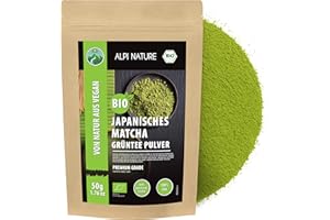 Alpi Nature Organiczny proszek matcha z Japonii (50 g) Green Tea Premium Grade japońska herbata matcha z kontrolowanej uprawy organicznej 100% naturalny produkt wolny od dodatków glutenu i laktozy weg