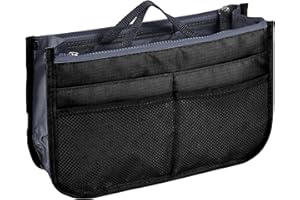 JJ PRIME JJPRIME - Organizador de inserción de Bolsos de múltiples Compartimentos con asa para Levantamiento fácil (Viajes, cosméticos, artículos de tocador) (Negro)