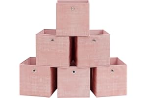 SONGMICS Storage Boxes, Set of 6 Non-Woven Fabric Boxes with Handles, 30 x 30 x 30 cm, Fit Cube Storage Unit, for Shelves, Foldable, Clothes Organisers, Jelly Pink RFB006R01