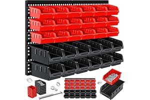 MASKO® Pudełka do układania w stos + regał ścienny, 32-częściowy zestaw pudełek do przechowywania, regał wtykowy, warsztat, regał wiszący, skrzynka asortymentowa, magazynek na małe części, kolor