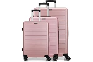 FLIEE Suitcase Set | Lightweight Hard Shell Suitcases | 4 Silent Dual Spinner Wheels | TSA 3 Digit Combination Lock | Aluminium Telescopic Handle | 3 Pcs Luggage Sets (Rose, 3 Piece Full Set)