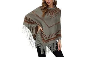 Aoruilia Women's Poncho Sweater Pullover Knitted Shawls Wraps with Fringed Hem Crochet for Automne Winter 2023
