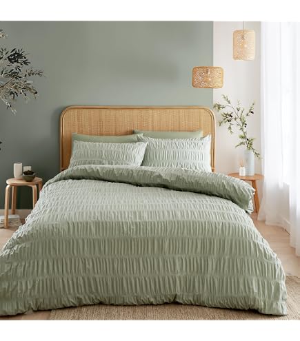 Appletree - Set copripiumino verde salvia e pois bianchi - Letto matrimoniale (200 x 200 cm) - Biancheria da letto verde con 2 federe - Copripiumino bianco a pois - Super morbido 100% cotone