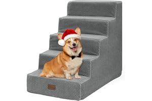 YITAHOME Scale per Cani, Scale per Animali a 5 Gradini, Gradini per Letto e Divano con Pannelli di Supporto, Scale per Gatti con Copertura Lavabile per Animali Domestici Feriti e Anziani, Grigio