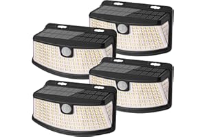 ‎LEPWINGS Lepwings Solarlampen für Außen mit Bewegungsmelder, 120 LED Solarleuchte 270° Beleuchtungswinkel, 3 Modi 1200mAh Wandleuchte IP65 Wasserdichte Solarlicht für Garten, Garage, Schwimmbad - 4 Stück