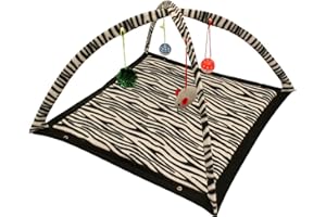Mool Cat Kitten Soft Play Mat Activity Centre with 4-Hanging Toys Zebra, 60 cm