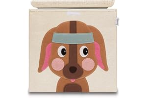 LIFENEY Aufbewahrungsbox mit Deckel und Hund I Spielzeugbox mit Tiermotiv passend für Würfelregale I Ordnungsbox für das Kinderzimmer I Aufbewahrungskorb Kinder