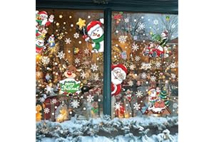 Joeyan 192 Pezzi Adesivi Natalizi per Finestre,6 Fogli Vetrofanie Natalizie Grandi Removibili, Stickers Natale Bambini Riutilizzabili, Adesivi Vetro Decorazioni per la Casa Addobbi Vetrine Negozio