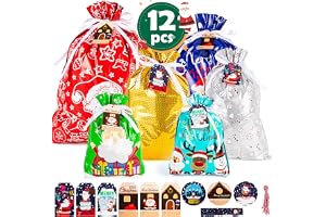12 st jul dragsko presentväskor multipack extra stora medium små julfolie presentpåsar julklapp goody omslagspåsar för presen