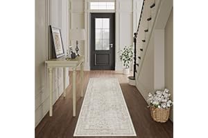 HUGEAR Alfombra Pasillo Larga Marrón Claro Alfombras Cocina Lavable Antideslizante Tapetes 60x180cm para Sala Habitacion Dormitorio Comedor Flor Vintage Tapete Pelo Corto