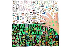 ECHOCUBE 300+ Tatuaggi Luminosi Misti per bambini,30 Fogli tatuaggi temporanei con Unicorno Animali Dinosauri Pirati Sirena Shark Farfalle Cars,Tatuaggi Fluorescenti Regalo ragazzino bambine