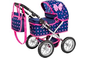 Kinderplay Dolls Pram | Toy Pram | Baby Doll Pram - Toy Pushchair | Dolls Buggy | Dolls Pushchair | Doll Stroller with Adjustable Handle (33-63 cm), model KP0261T